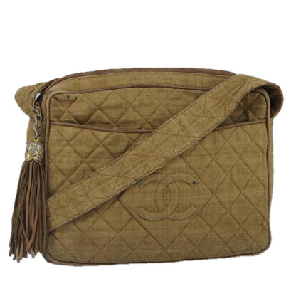 CHANEL Matelasse Shoulder Bag Canvas Beige CC bs20198