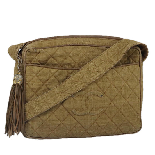 CHANEL Matelasse Shoulder Bag Canvas Beige CC bs20198