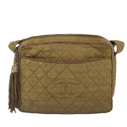 CHANEL Matelasse Shoulder Bag Canvas Beige CC bs20198