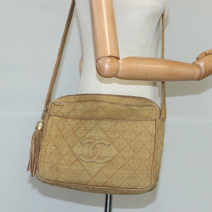 CHANEL Matelasse Shoulder Bag Canvas Beige CC bs20198