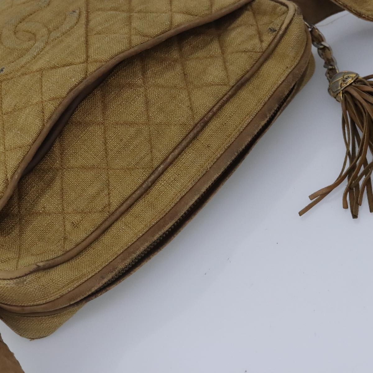 CHANEL Matelasse Shoulder Bag Canvas Beige CC bs20198