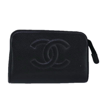 CHANEL COCO Mark Pouch Caviar Skin Black Gold CC bs20200