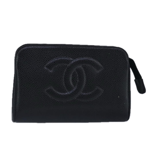CHANEL COCO Mark Pouch Caviar Skin Black Gold CC bs20200