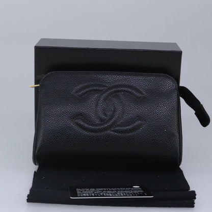 CHANEL COCO Mark Pouch Caviar Skin Black Gold CC bs20200