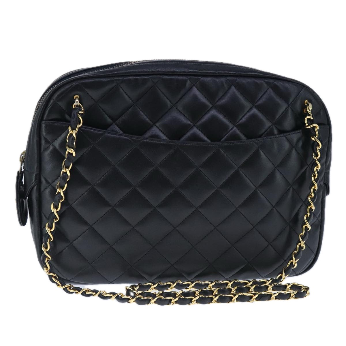 CHANEL Matelasse Chain Shoulder Bag Lamb Skin Black Gold CC bs20231