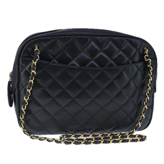 CHANEL Matelasse Chain Shoulder Bag Lamb Skin Black Gold CC bs20231