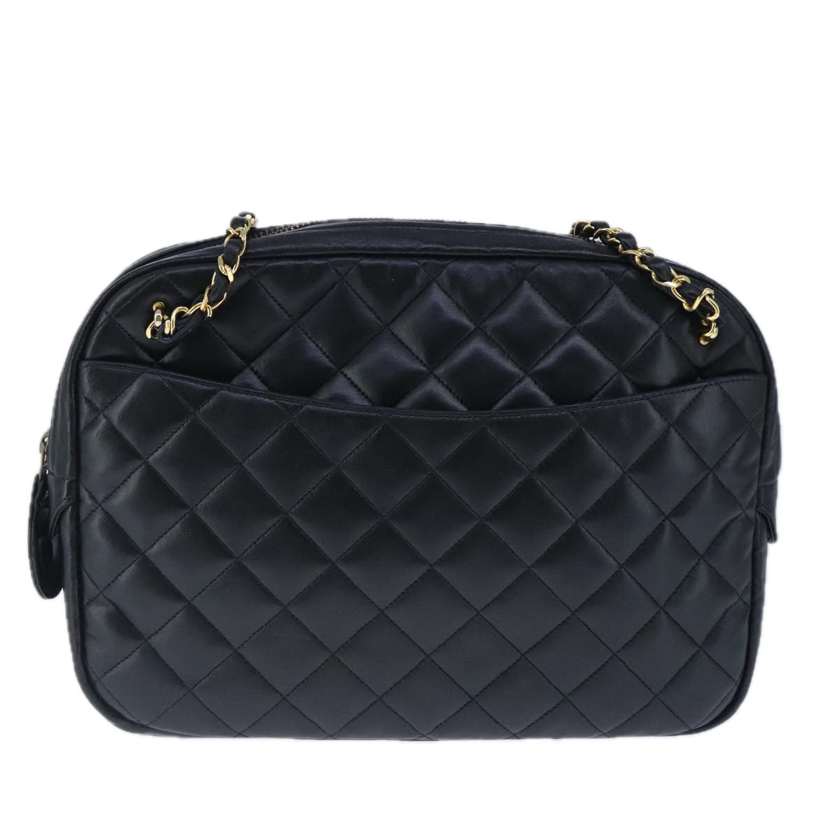 CHANEL Matelasse Chain Shoulder Bag Lamb Skin Black Gold CC bs20231