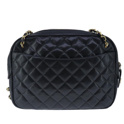 CHANEL Matelasse Chain Shoulder Bag Lamb Skin Black Gold CC bs20231