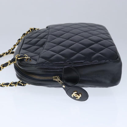 CHANEL Matelasse Chain Shoulder Bag Lamb Skin Black Gold CC bs20231