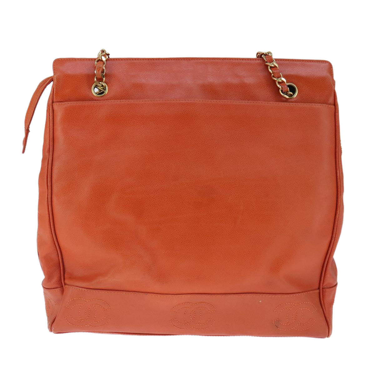 CHANEL Chain Shoulder Bag Caviar Skin Orange Gold CC bs20233