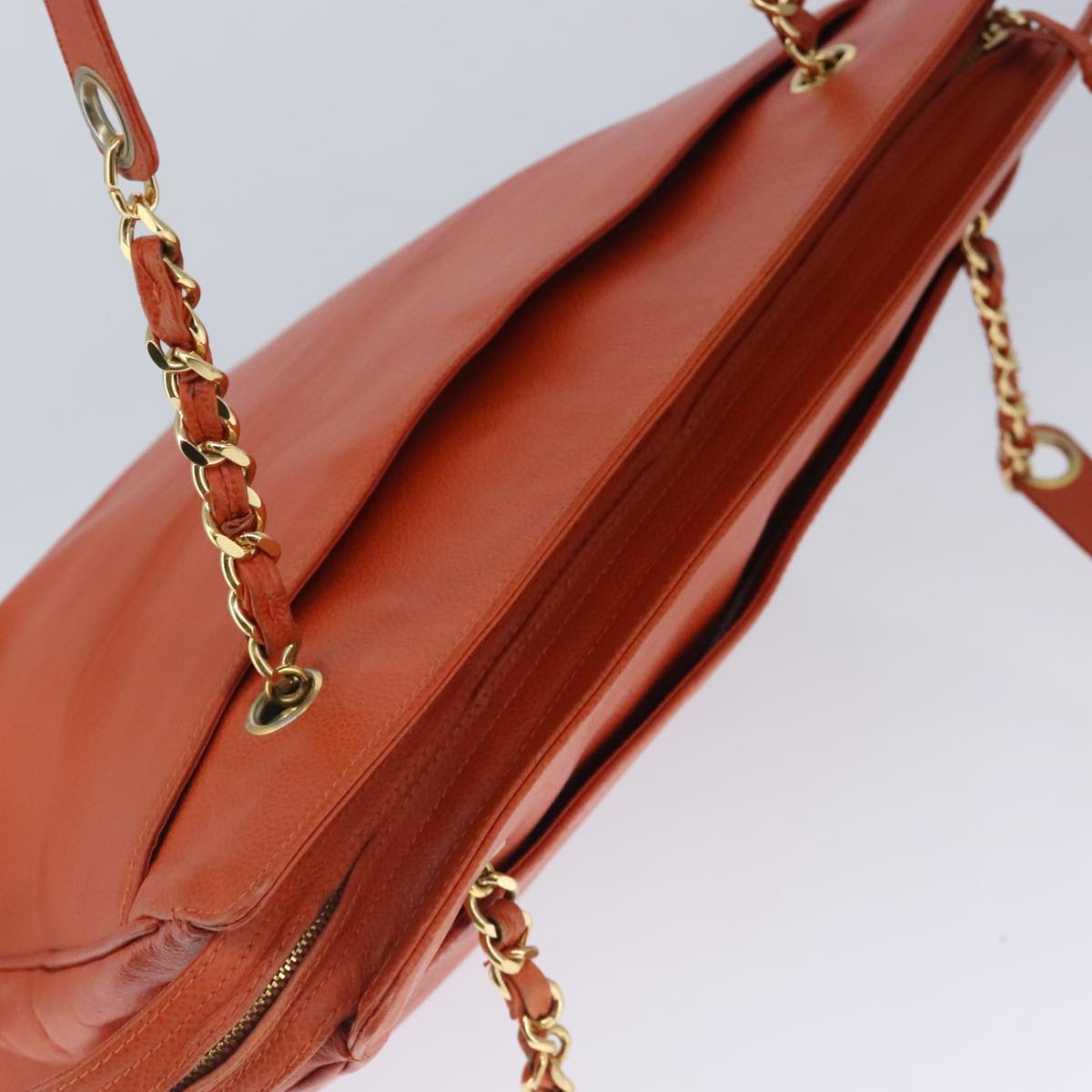 CHANEL Chain Shoulder Bag Caviar Skin Orange Gold CC bs20233