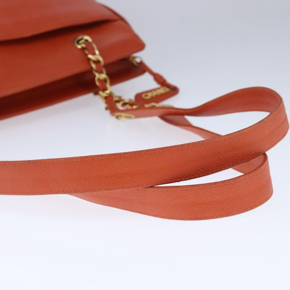 CHANEL Chain Shoulder Bag Caviar Skin Orange Gold CC bs20233