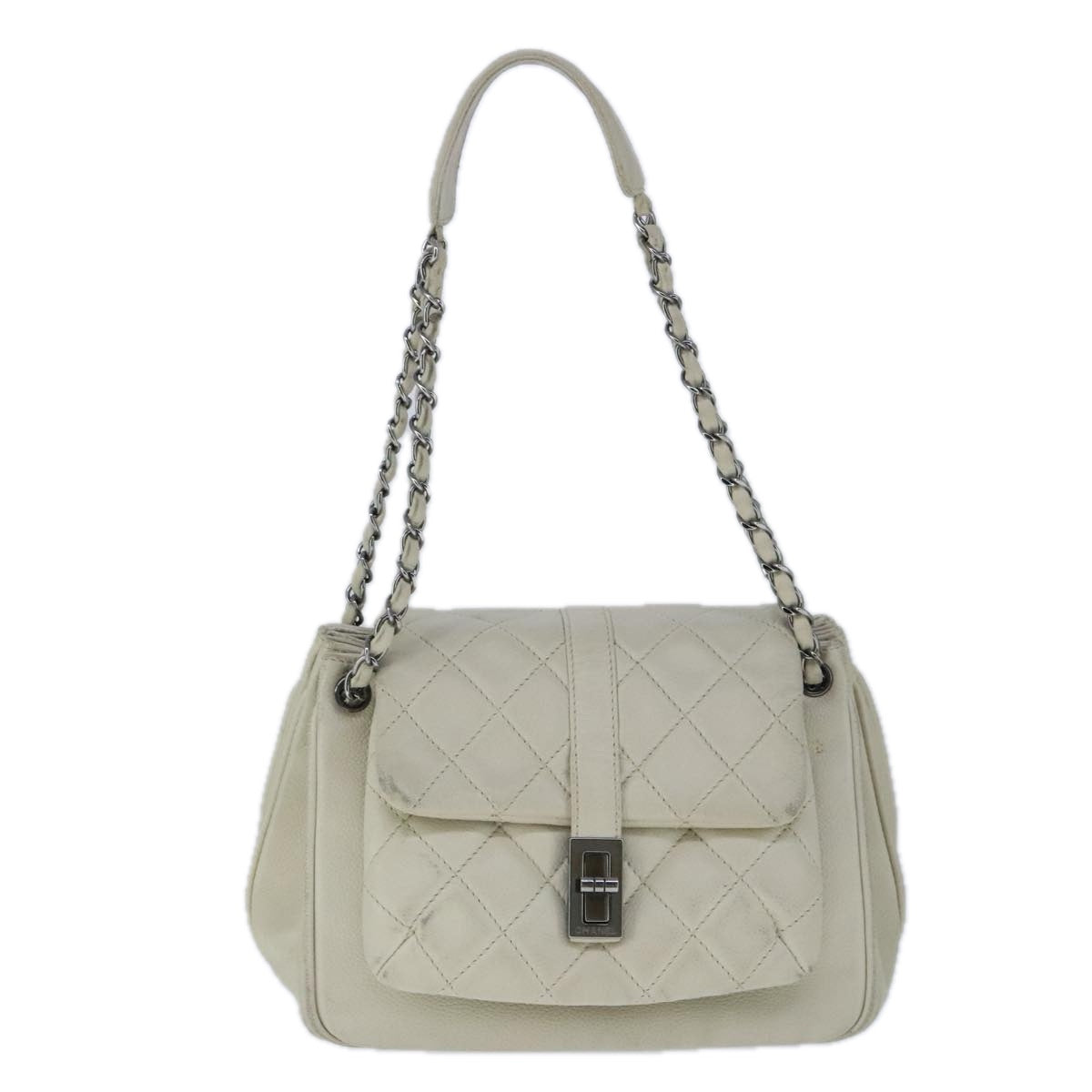CHANEL Matelasse Chain Shoulder Bag Caviar Skin White CC bs20238