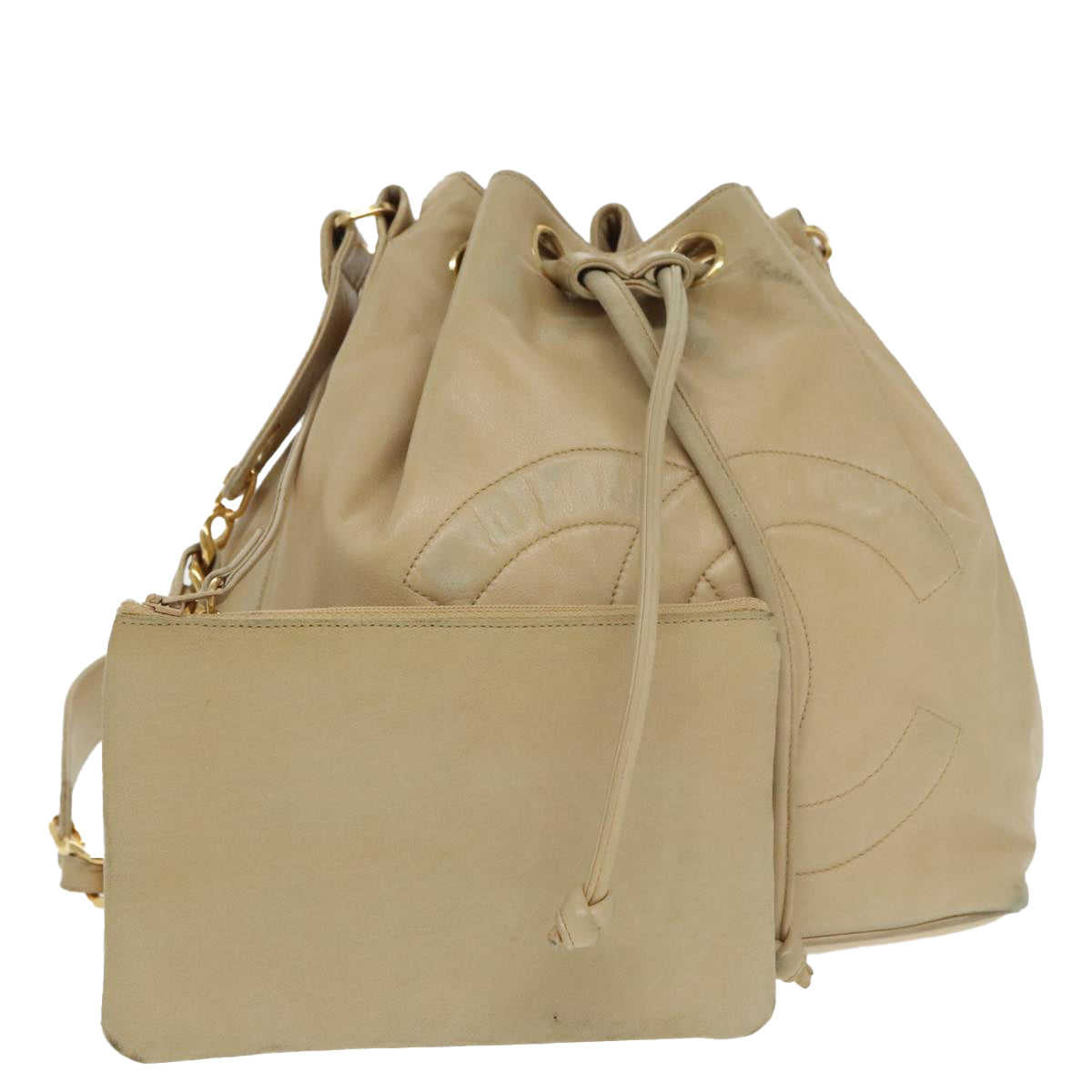 CHANEL Chain Shoulder Bag Lamb Skin Beige Gold CC bs20240