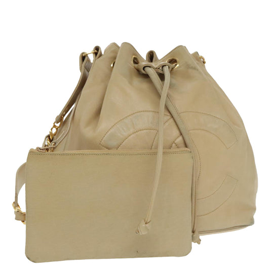 CHANEL Chain Shoulder Bag Lamb Skin Beige Gold CC bs20240