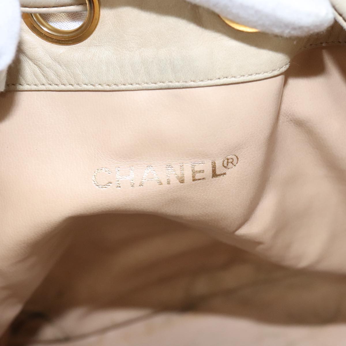 CHANEL Chain Shoulder Bag Lamb Skin Beige Gold CC bs20240