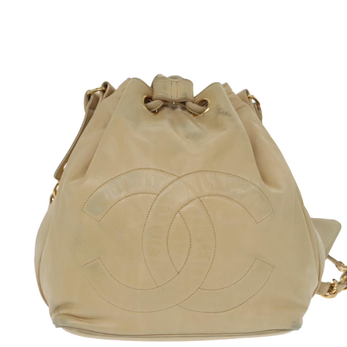 CHANEL Chain Shoulder Bag Lamb Skin Beige Gold CC bs20240