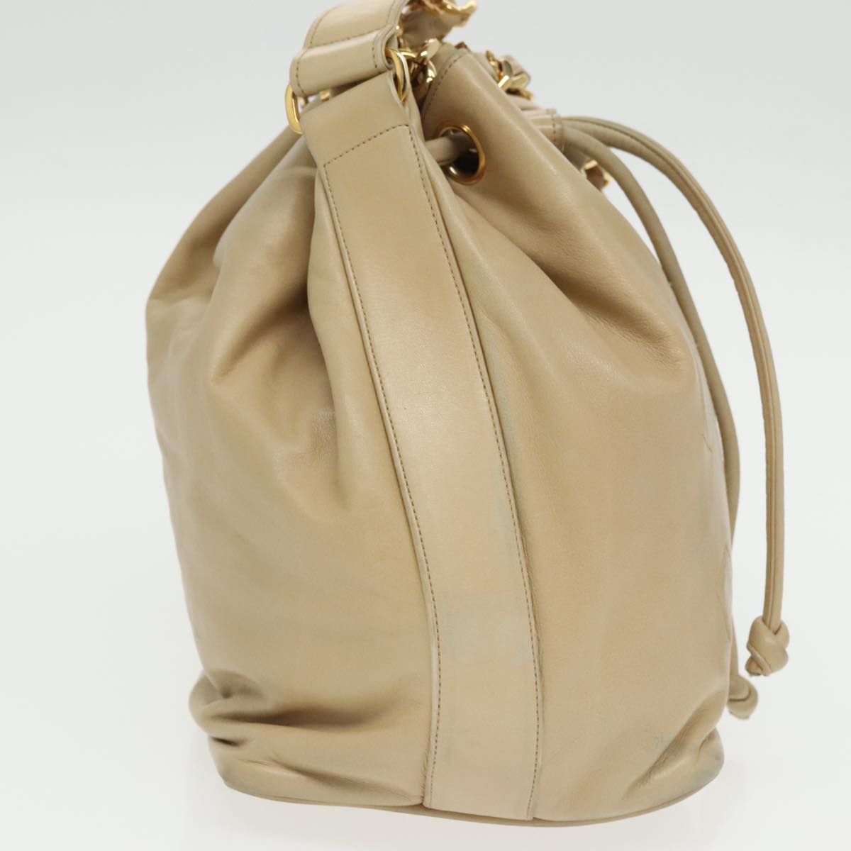 CHANEL Chain Shoulder Bag Lamb Skin Beige Gold CC bs20240