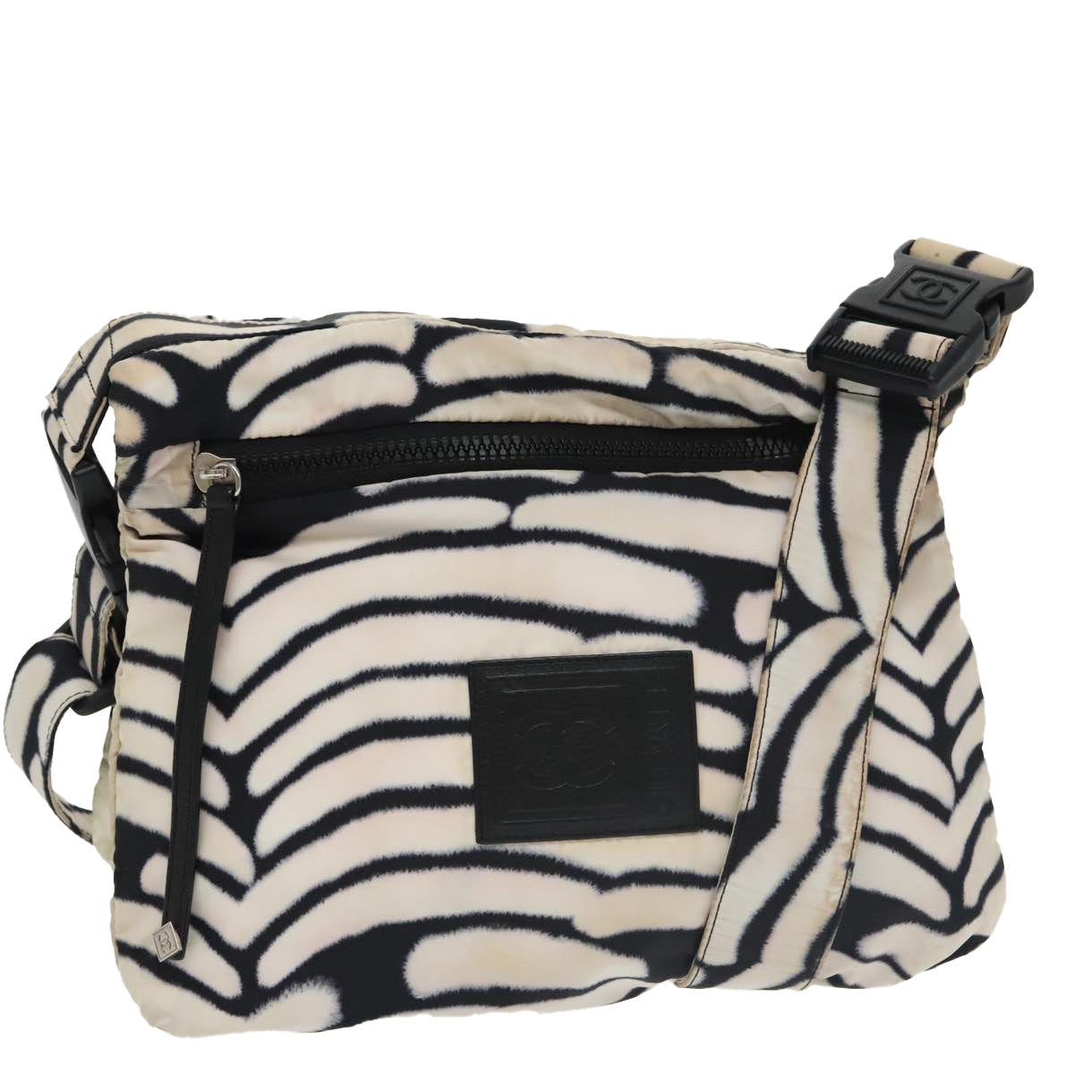 CHANEL Sports Shoulder Bag Nylon White Black Silver CC bs20241