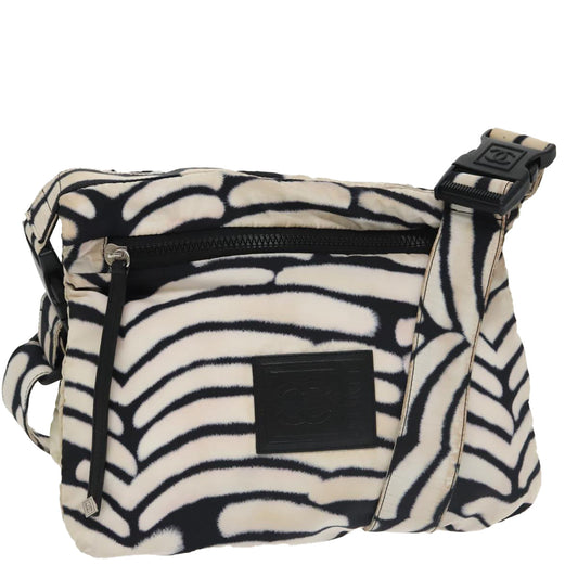 CHANEL Sports Shoulder Bag Nylon White Black Silver CC bs20241