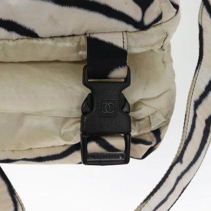 CHANEL Sports Shoulder Bag Nylon White Black Silver CC bs20241