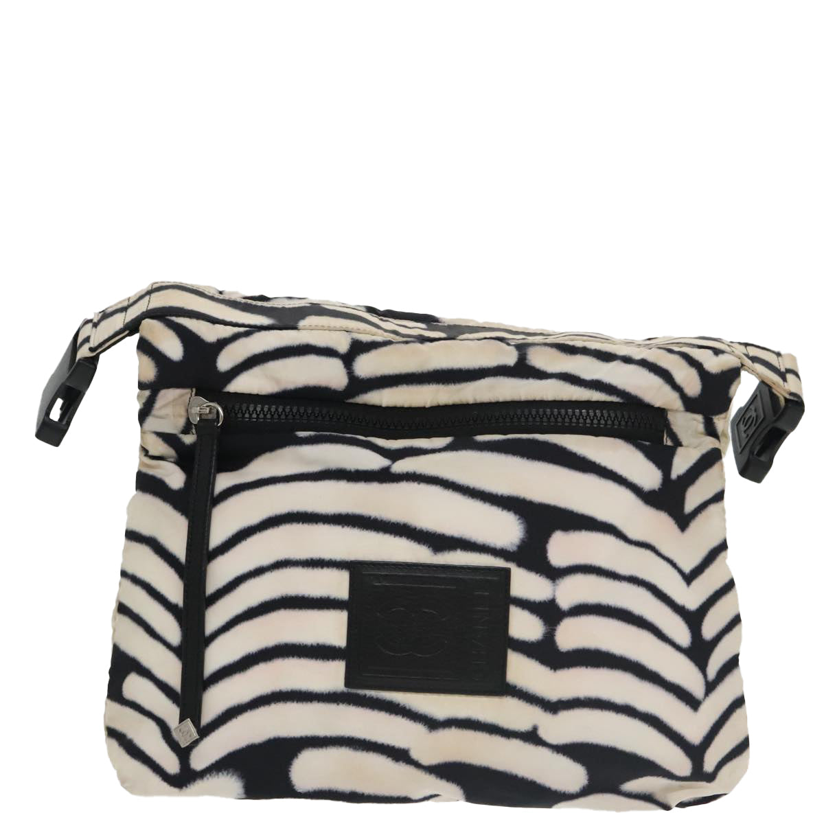 CHANEL Sports Shoulder Bag Nylon White Black Silver CC bs20241