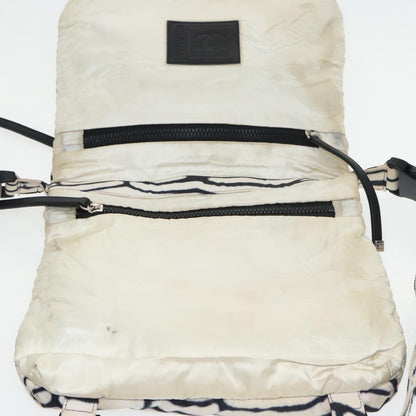 CHANEL Sports Shoulder Bag Nylon White Black Silver CC bs20241