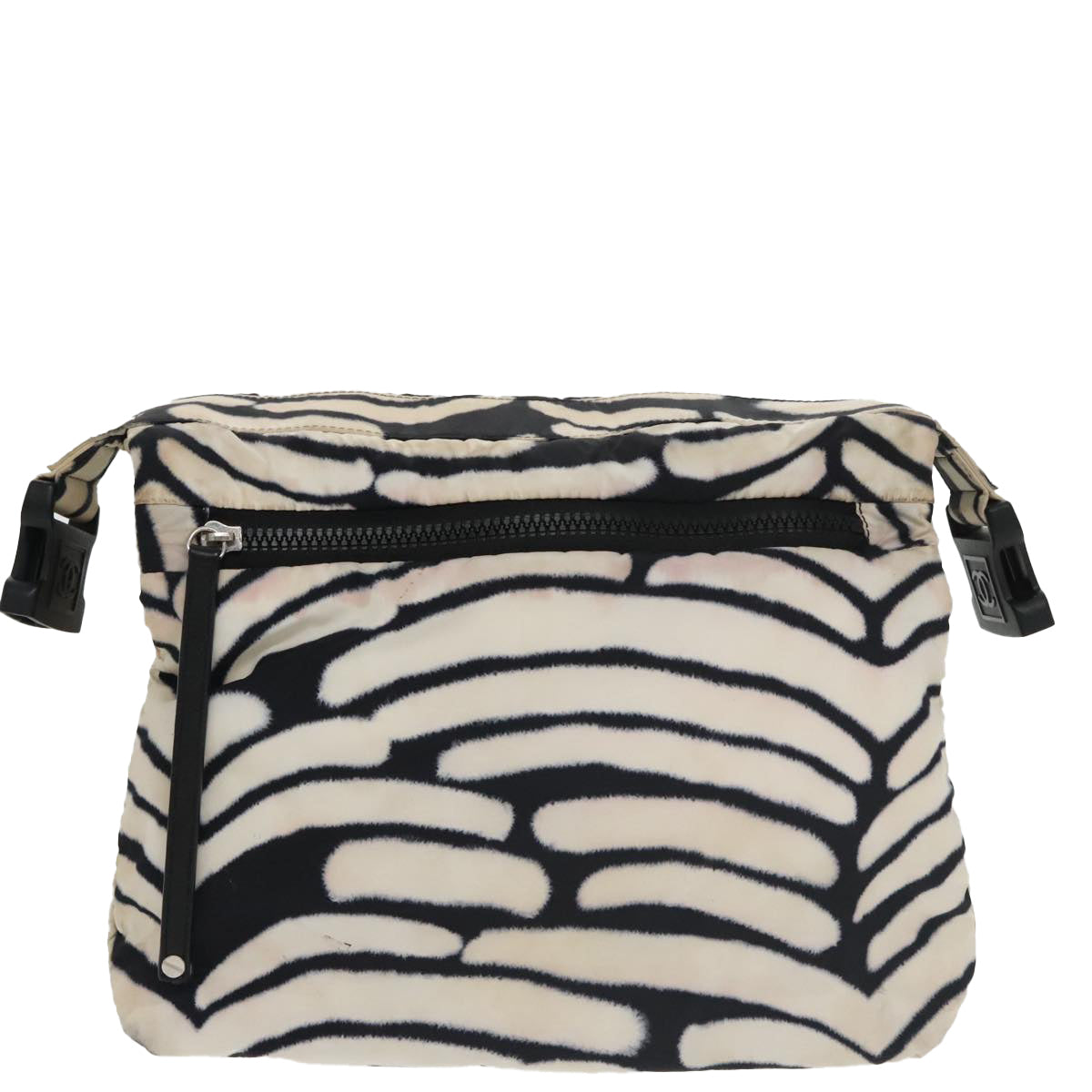 CHANEL Sports Shoulder Bag Nylon White Black Silver CC bs20241