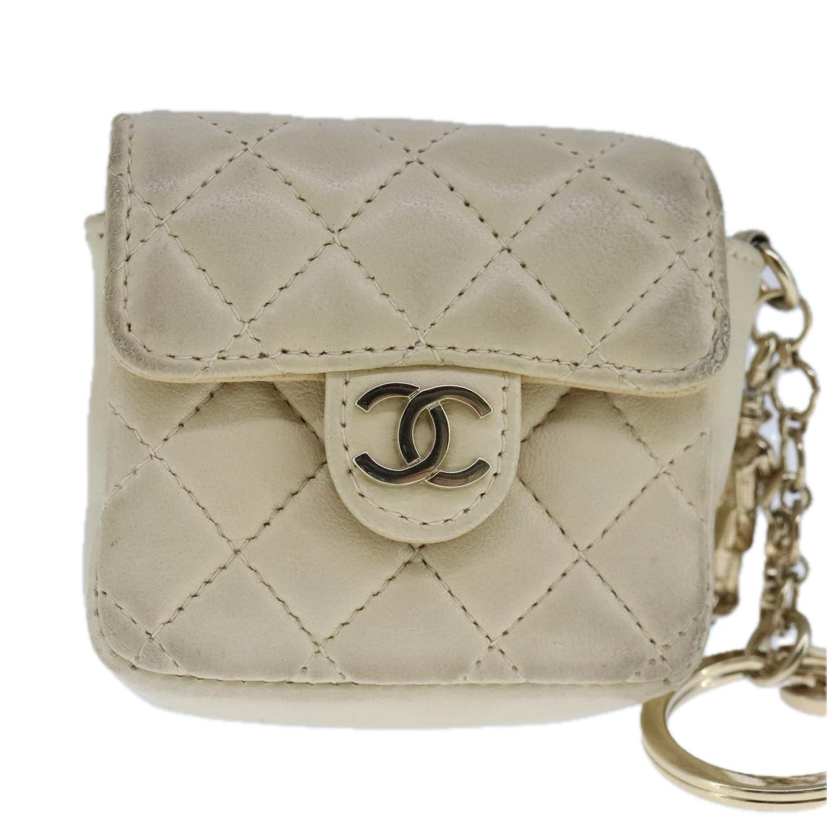 CHANEL Mini Mini Matelasse Charm Lamb Skin Beige CC bs20245