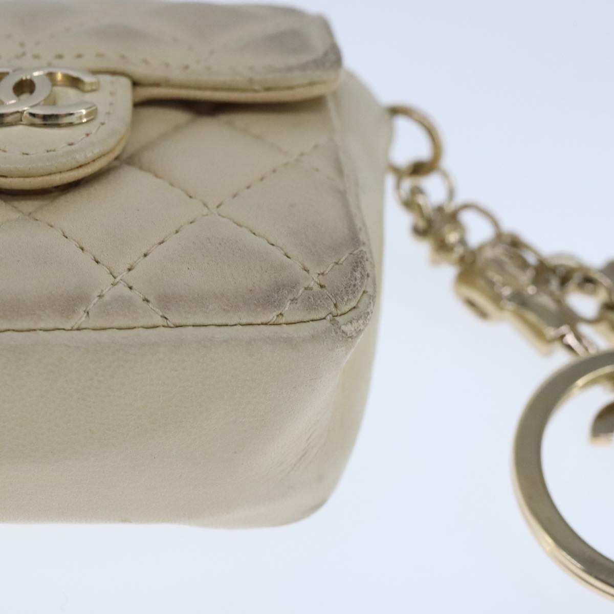 CHANEL Mini Mini Matelasse Charm Lamb Skin Beige CC bs20245
