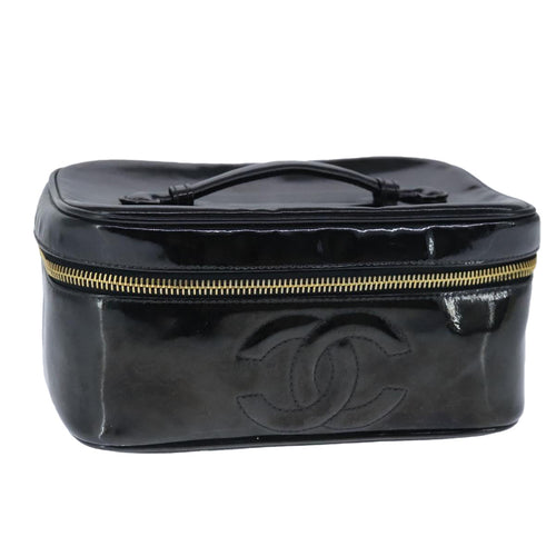 CHANEL Vanity Pouch Enamel Black Gold CC bs20306