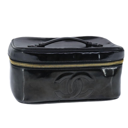 CHANEL Vanity Pouch Enamel Black Gold CC bs20306