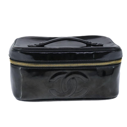 CHANEL Vanity Pouch Enamel Black Gold CC bs20306