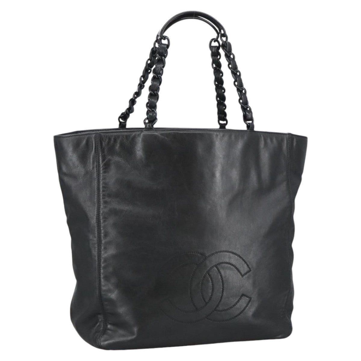 CHANEL COCO Mark Chain Tote Bag Lamb Skin Black CC bs20389