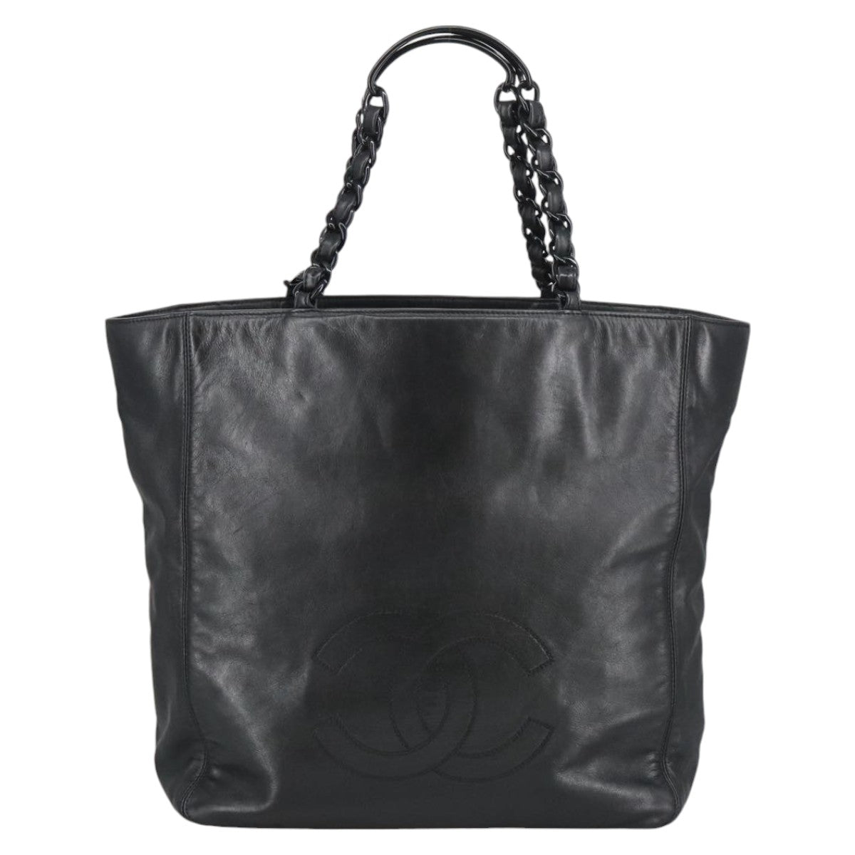 CHANEL COCO Mark Chain Tote Bag Lamb Skin Black CC bs20389