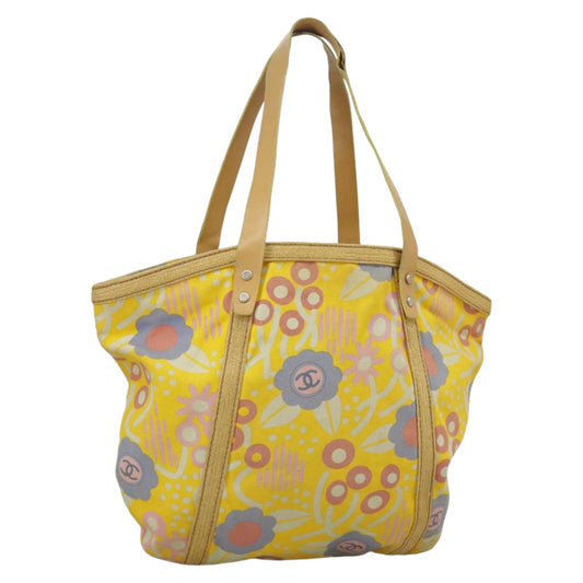 CHANEL High Summer Tote Bag Canvas Yellow Silver CC bs20423