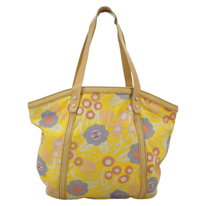 CHANEL High Summer Tote Bag Canvas Yellow Silver CC bs20423