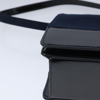 CHANEL Shoulder Bag Cotton Leather Navy Black CC bs20475