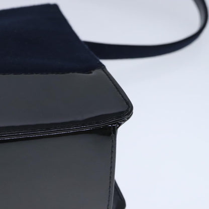 CHANEL Shoulder Bag Cotton Leather Navy Black CC bs20475