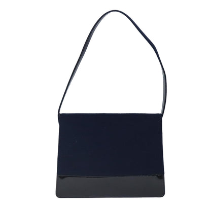 CHANEL Shoulder Bag Cotton Leather Navy Black CC bs20475