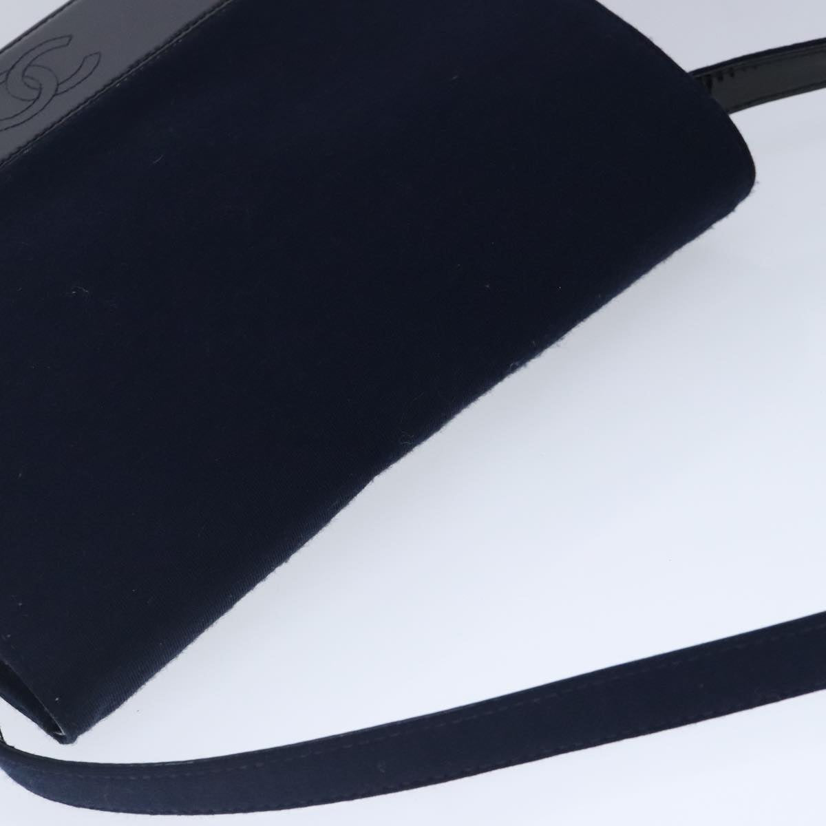 CHANEL Shoulder Bag Cotton Leather Navy Black CC bs20475