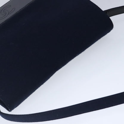 CHANEL Shoulder Bag Cotton Leather Navy Black CC bs20475