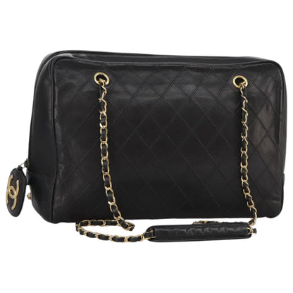 CHANEL Bicolore Chain Matelasse Shoulder Bag Lamb Skin Black CC bs20538