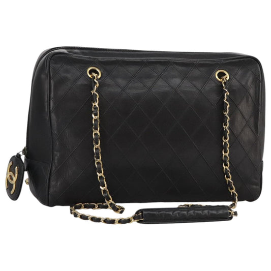 CHANEL Bicolore Chain Matelasse Shoulder Bag Lamb Skin Black CC bs20538