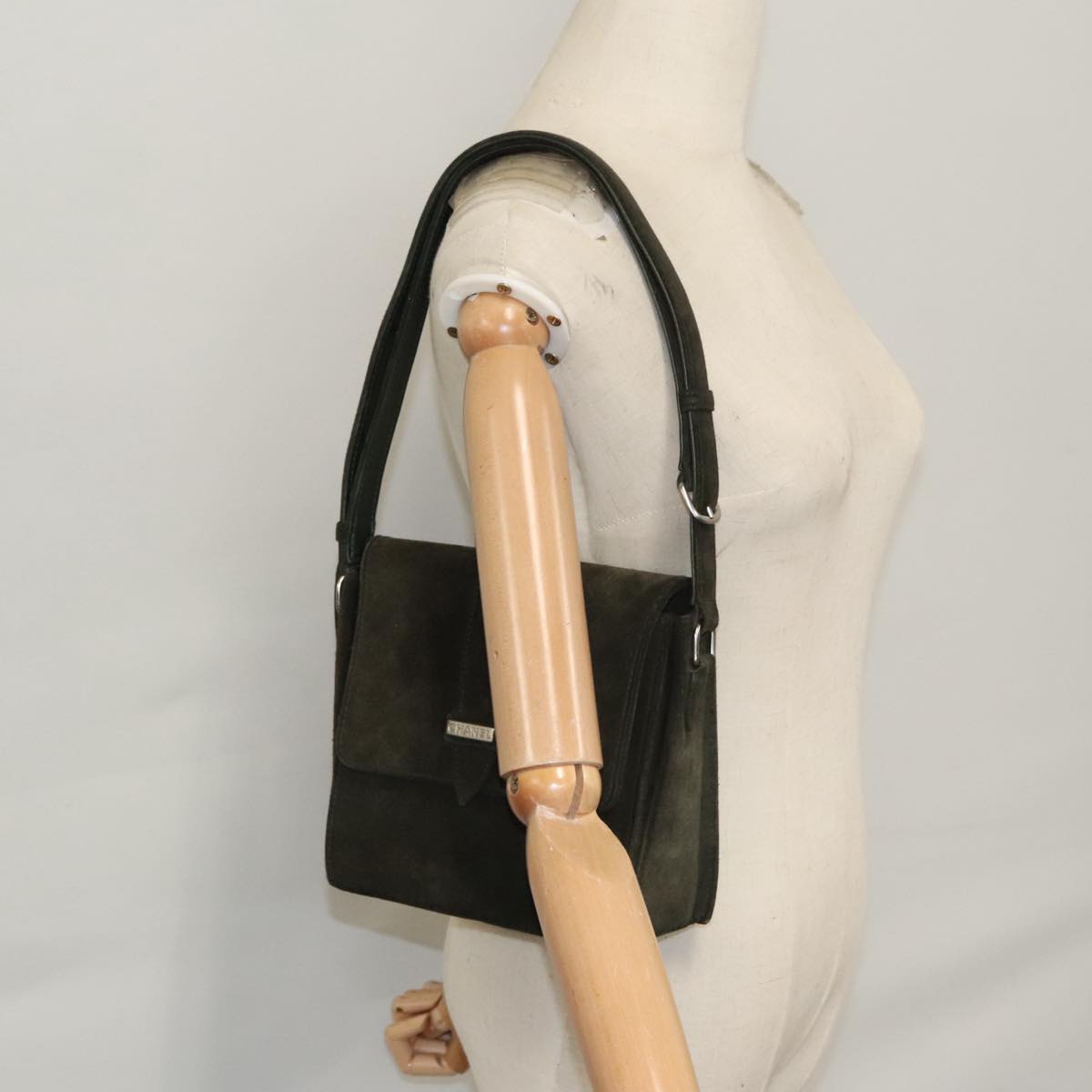 CHANEL Shoulder Bag Suede Khaki CC bs20614