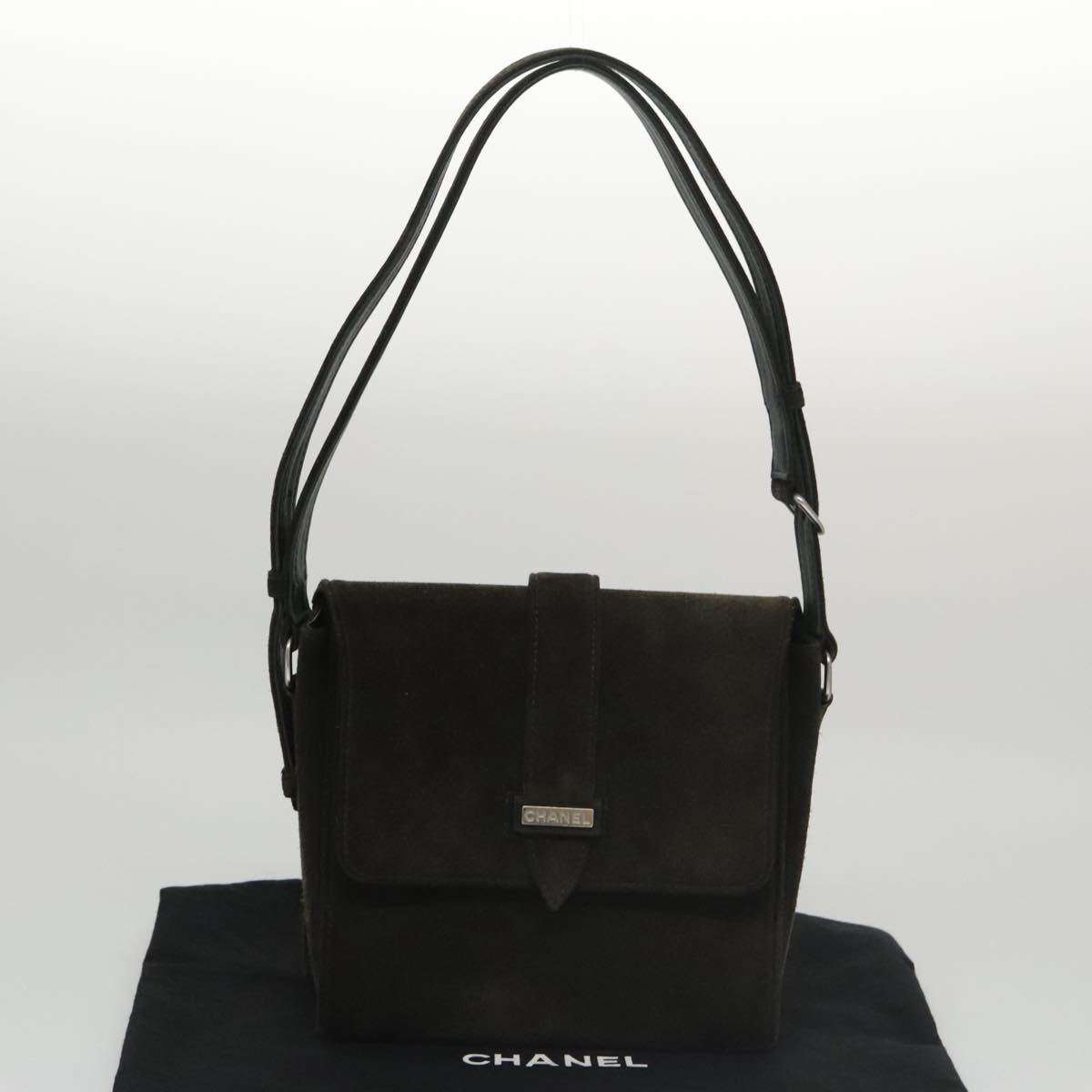 CHANEL Shoulder Bag Suede Khaki CC bs20614