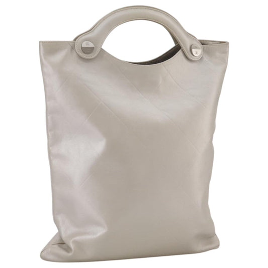 CHANEL Matelasse Hand Bag Leather Silver Light Gray Pearl CC bs20615