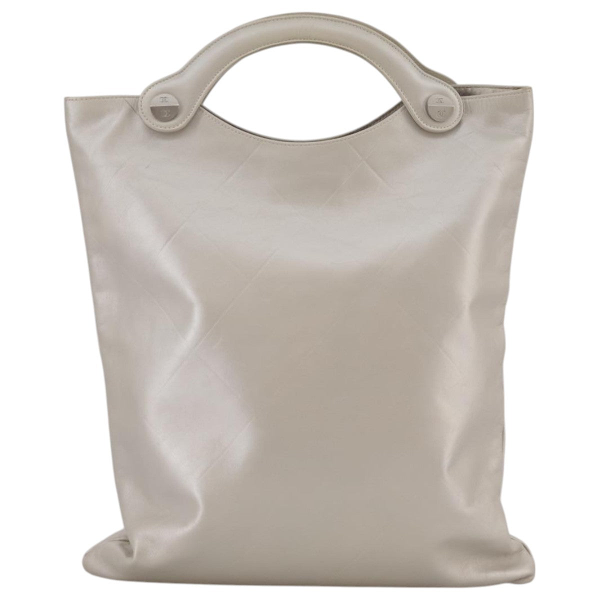CHANEL Matelasse Hand Bag Leather Silver Light Gray Pearl CC bs20615