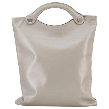 CHANEL Matelasse Hand Bag Leather Silver Light Gray Pearl CC bs20615