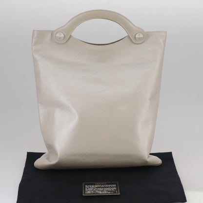 CHANEL Matelasse Hand Bag Leather Silver Light Gray Pearl CC bs20615